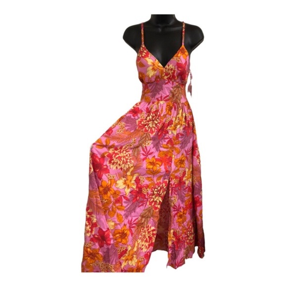 Jessica Simpson pink padded open tie back shaped waist halter maxi dress size XS - Picture 2 of 16